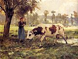 Julien Dupre Canvas Paintings - Cows At Pasture